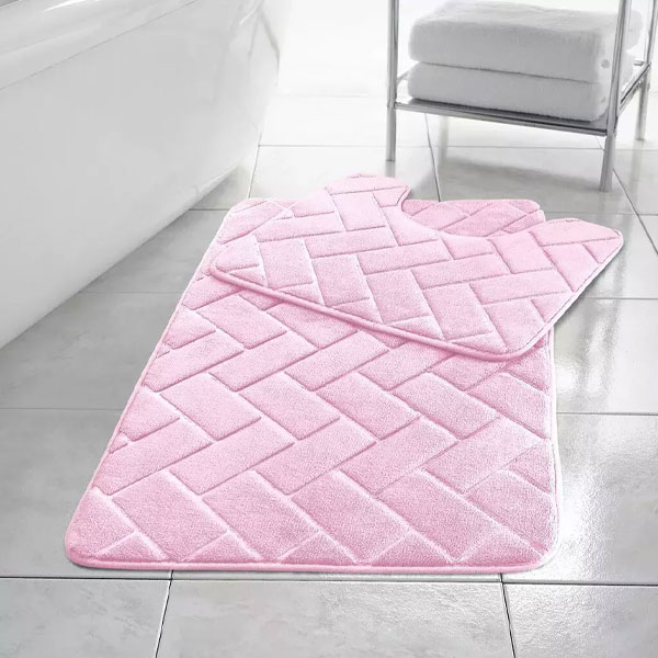 2 Pcs Anti-Slip Rubber Pedestal Memory Foam Mat Toilet Bathroom Rug