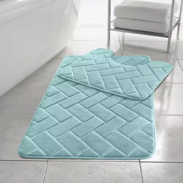 2 Pcs Anti-Slip Rubber Pedestal Memory Foam Mat Toilet Bathroom Rug