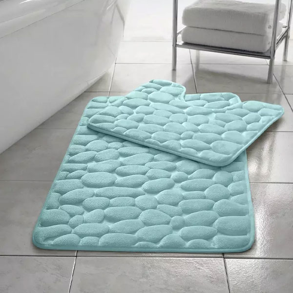 2 Pcs Non Slip Memory Foam Mat Rubber Pedestal Toilet Bathroom Rug