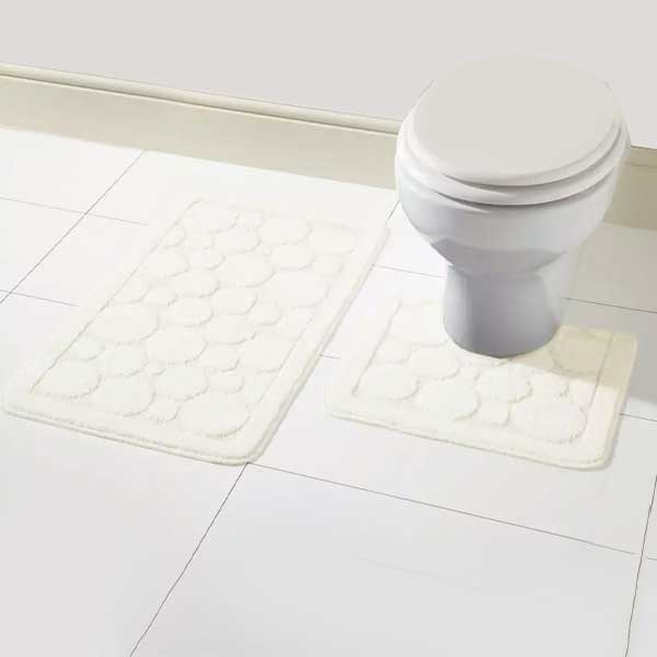 2 Pieces Large Soft Bathroom Shower Mat & Toilet Pedestal Rug Set 