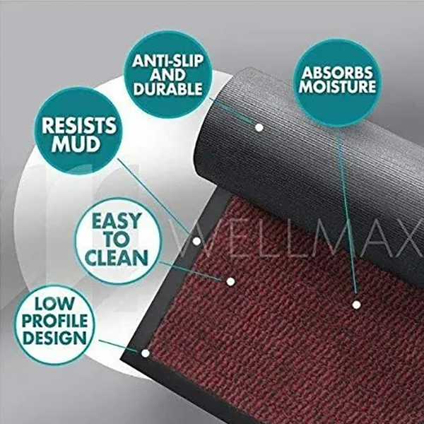 Heavy Duty Red & Black Non Slip Rubber Mat Hard Wearing Indoor And Outdoor