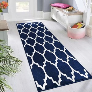 Non Slip Ava Navy Crystal Hallway Runner Washable Rugs Kitchen Carpet Floor Mats