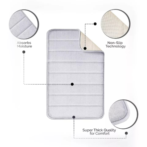 Non Slip Bath Mat Extra Water Absorbent Mat Ultra Soft Memory Foam Bathroom Mats