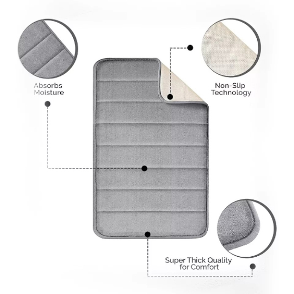 Non Slip Bath Mat Extra Water Absorbent Mat Ultra Soft Memory Foam Bathroom Mats