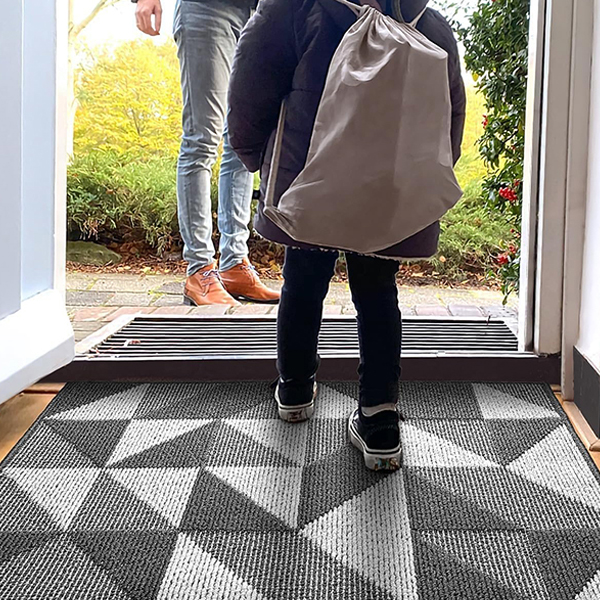 Non-Slip Machine Washable Entrance Rug Indoor Mat , Absorbent Plaid Mat for Muddy Wet Shoes and Paws