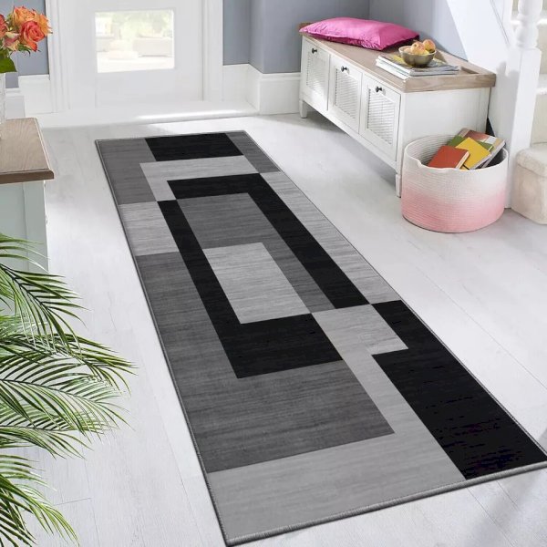 Non Slip Milo Grey Crystal Hallway Runner Washable Rugs Kitchen Carpet Floor Mats