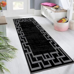 Non Slip Nico Black Crystal Hallway Runner Washable Rugs Kitchen Carpet Floor Mats